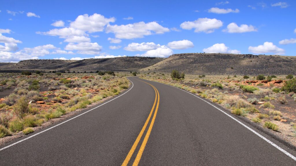 Rural two-lane road in Arizona